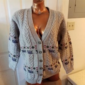 United colors of benetton Vtg Italy shetland wool chunky cable knit cardigan M